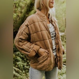 Free People Dolman Quilted Knit Jacket in Toasted Coconut
